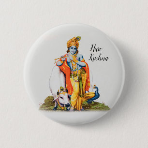 Badge Rond 5 Cm Personnalisé Simple Lord Krishna avec bouton vache