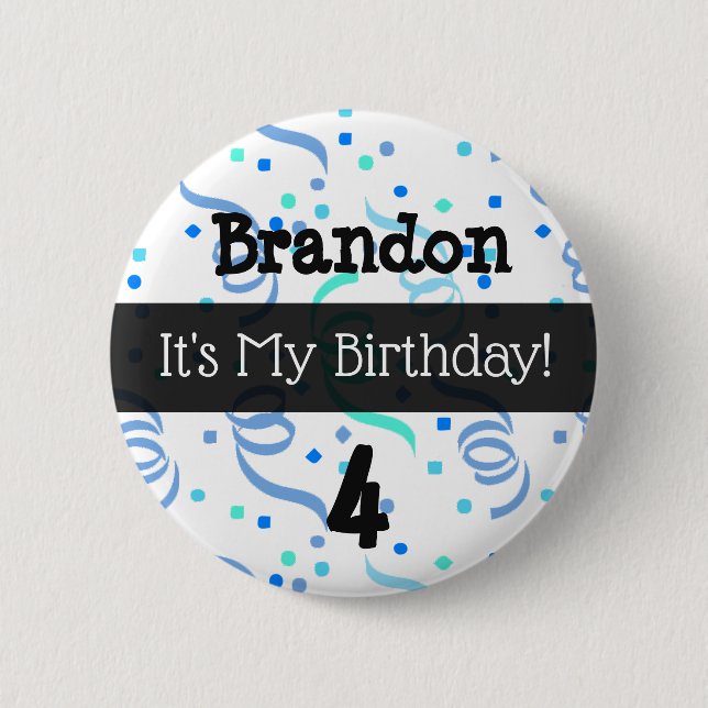 Badge Rond 5 Cm Personnalisé Son Bouton Mon Anniversaire Bleu Garç (Devant)
