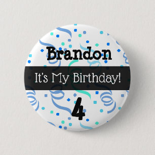 Badge Rond 5 Cm Personnalisé Son Bouton Mon Anniversaire Bleu Garç