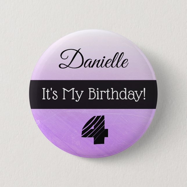Badge Rond 5 Cm Personnalisé Son Bouton My Birthday Purple Girl' (Devant)