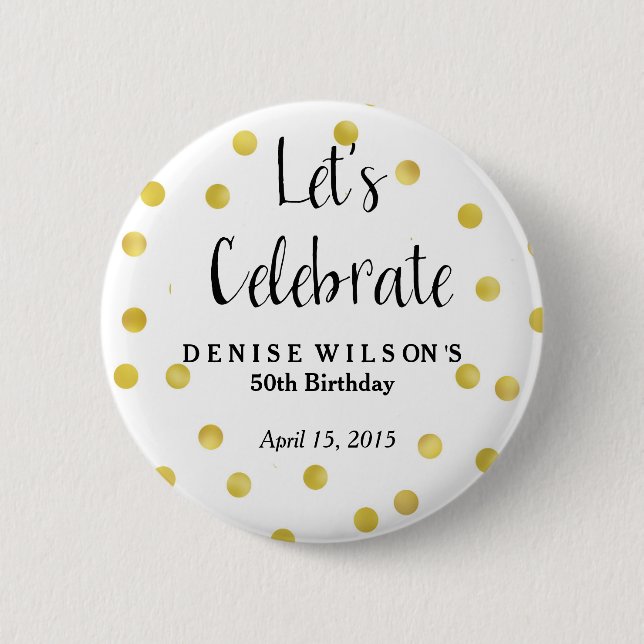 Badge Rond 5 Cm Personnalisée Gold Confetti Celebration Favoriser (Devant)