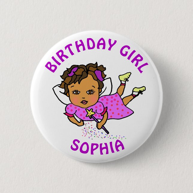 Badge Rond 5 Cm Personnalisée jolie fille d'anniversaire fée (Devant)