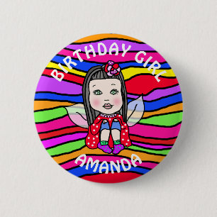 Badge Rond 5 Cm Personnalisée jolie fille d'anniversaire fée