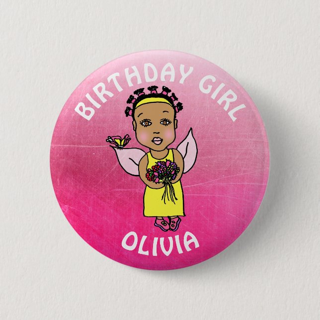 Badge Rond 5 Cm Personnalisée jolie fille d'anniversaire fée (Devant)