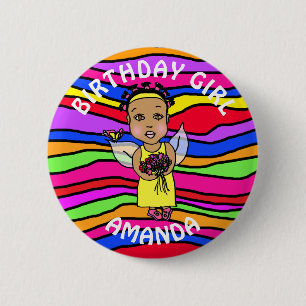 Badge Rond 5 Cm Personnalisée jolie fille d'anniversaire fée