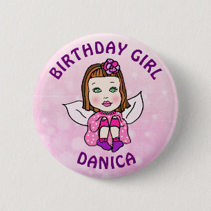 Badge Rond 5 Cm Personnalisée jolie fille d'anniversaire fée