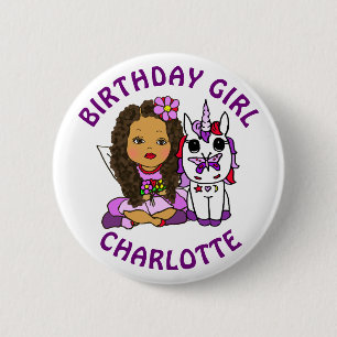 Badge Rond 5 Cm Personnalisée jolie fille d'anniversaire fée