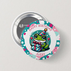 Badge Rond 5 Cm Personnalisée Joyeuse Grenouille d'anniversaire th