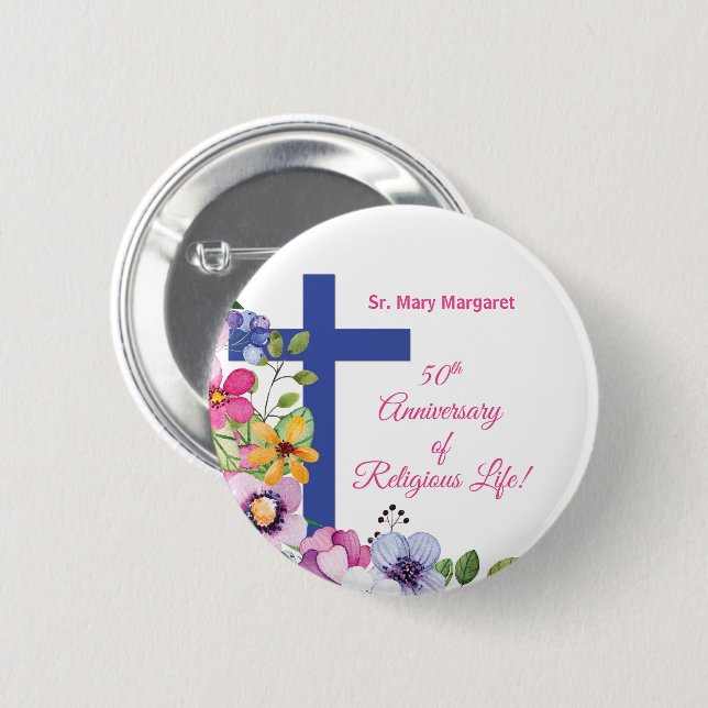 Badge Rond 5 Cm Personnaliser, 50e anniversaire Nun vie religieuse (Devant & derrière)