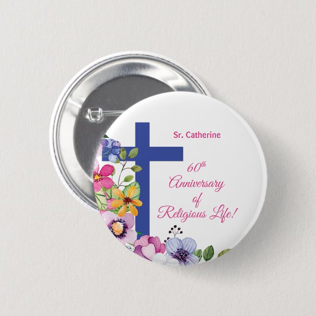Badge Rond 5 Cm Personnaliser, 60e anniversaire Nun vie religieuse (Devant & derrière)