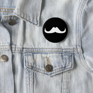 Badge Rond 5 Cm Personnaliser blanc moustache bouton noir