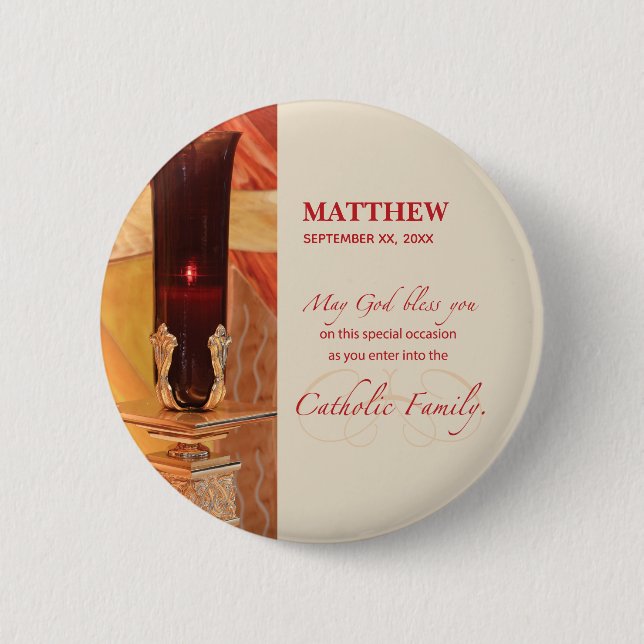 Badge Rond 5 Cm Personnaliser, Félicitations RCIA, catholique, rou (Devant)