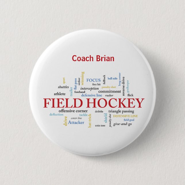 Badge Rond 5 Cm Personnaliser, Merci d'entraîneur de hockey de ter (Devant)