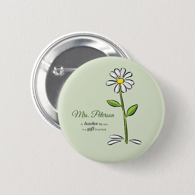 Badge Rond 5 Cm Personnaliser, Merci enseignant, Fleur religieuse (Devant & derrière)