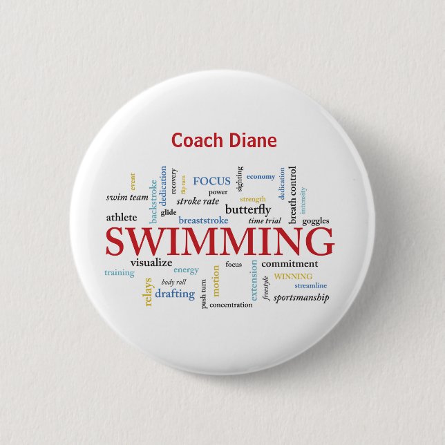Badge Rond 5 Cm Personnaliser, Merci Entraîneur De Natation En Mot (Devant)