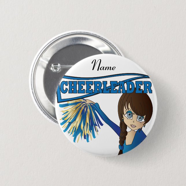 Badge Rond 5 Cm Personnaliser mignonne fille Pom-pom girl bleue (Devant & derrière)