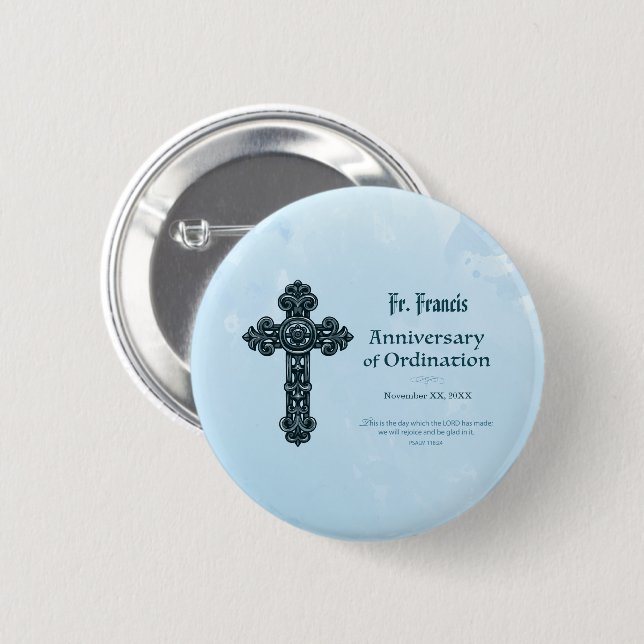 Badge Rond 5 Cm Personnaliser, Ordination Anniversaire Prêtre, Cro (Devant & derrière)