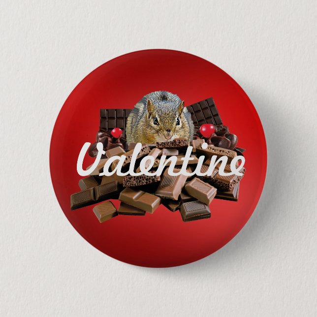 Badge Rond 5 Cm Personnaliser Saint-Valentin Chocolat Chipmunk (Devant)