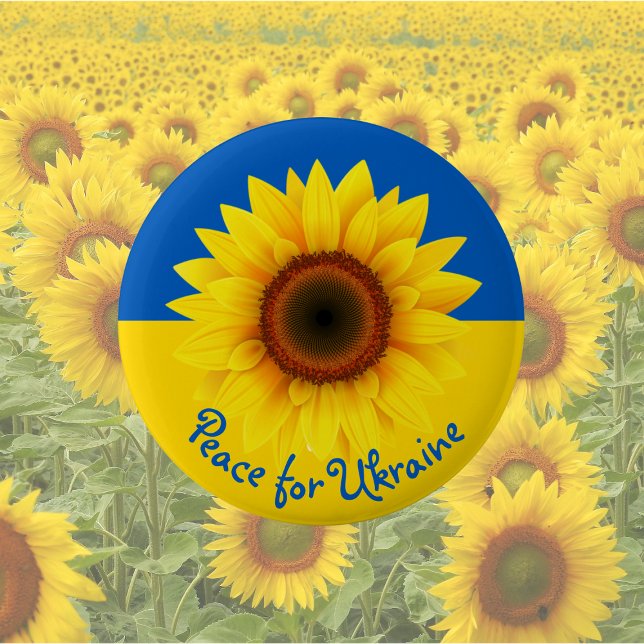 Badge Rond 5 Cm Personnaliser Texte Ukraine Tournesol Jaune bleu (Créateur téléchargé)