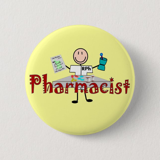 Badge Rond 5 Cm Personne de bâton de pharmacien--Cadeaux (Devant)