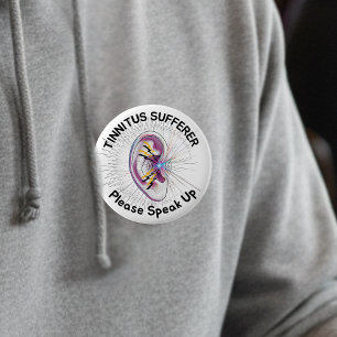 Badge Rond 5 Cm Personne souffrant d'acouphènes, veuillez vous exp