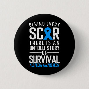 Badge Rond 5 Cm Perte de cheveux calcaire Bleu Ruban Alopecia Area