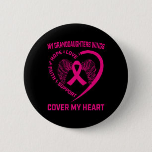 Badge Rond 5 Cm Perte De La Petite-Fille Cancer Du Sein Heart Wing