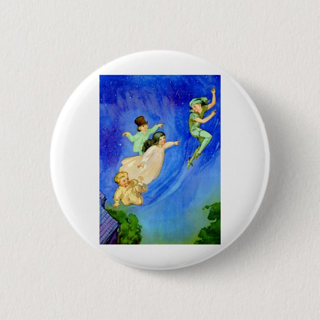 BADGE ROND 5 CM PETER PAN, WENDY, JOHN ET MICHAEL SE SONT ÉLOIGNÉS (Devant)