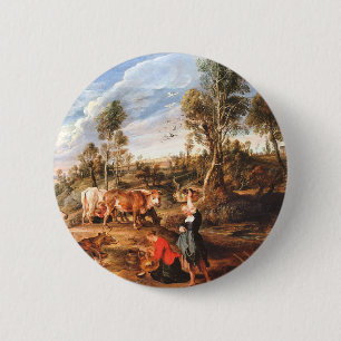 Badge Rond 5 Cm Peter Paul Rubens Milkmaips avec du bétail sur une
