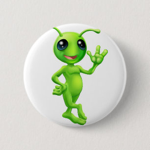 Badge Rond 5 Cm Petit alien d'homme vert