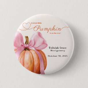 Badge Rond 5 Cm Petit Baby shower Citrouille - Chute de Bow Rose