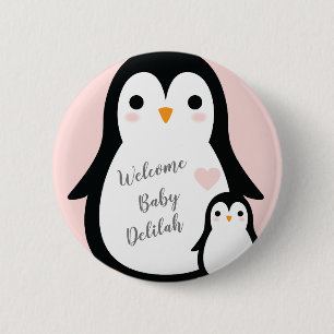 Badge Rond 5 Cm Petit Baby shower de pingouin bleu