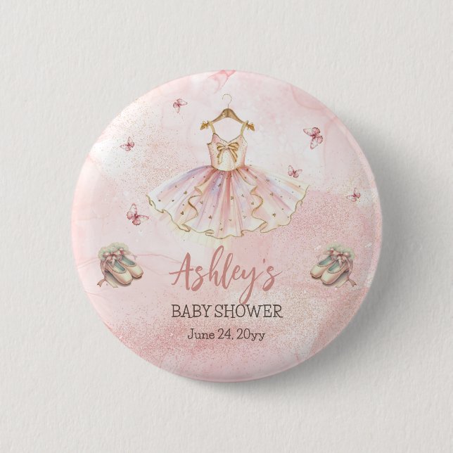 Badge Rond 5 Cm Petit Baby shower fille Ballerina Tutu rose mignon (Devant)