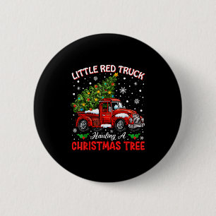Badge Rond 5 Cm Petit camion rouge transportant un sapin de Noël 