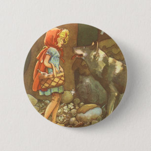 Badge Rond 5 Cm Petit Chaperon Rouge, Conte Vintage Fée