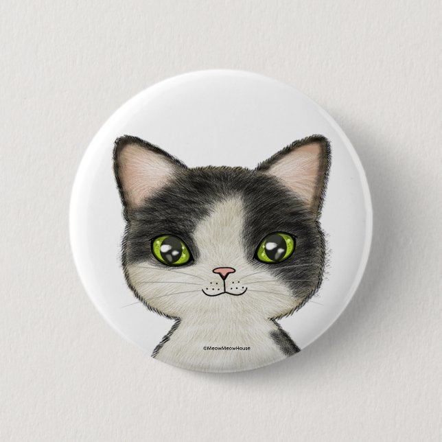 Badge Rond 5 Cm Petit chat noir et blanc (Devant)