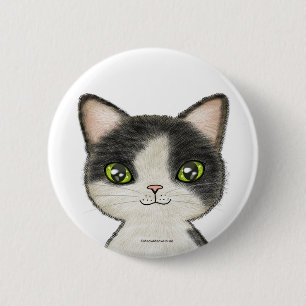 Badge Rond 5 Cm Petit chat noir et blanc