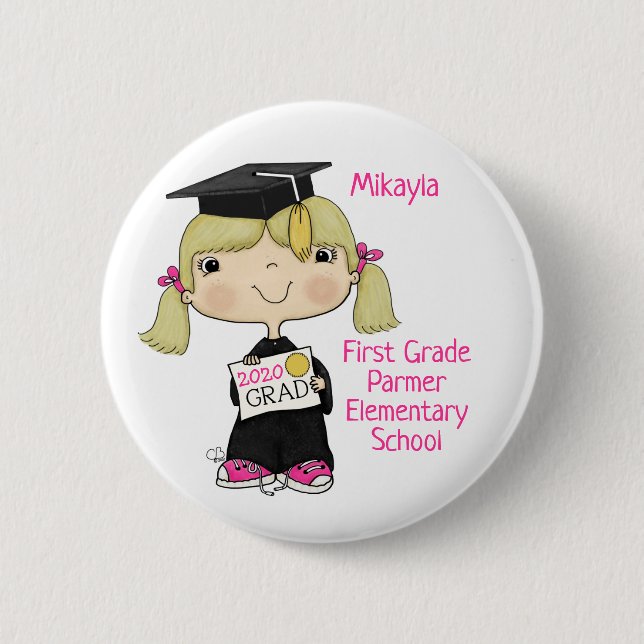 Badge Rond 5 Cm Petit Cheveux blond de fille diplômée (Devant)