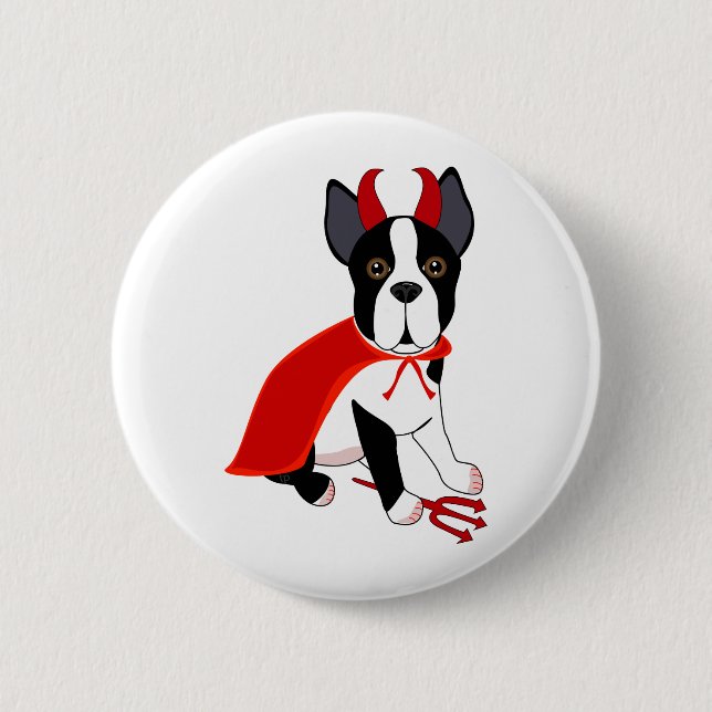 Badge Rond 5 Cm Petit chien de Halloween de diable (Devant)
