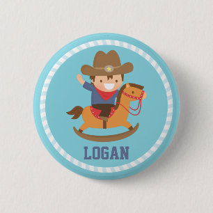 Badge Rond 5 Cm Petit cowboy mignon sur le cheval de basculage