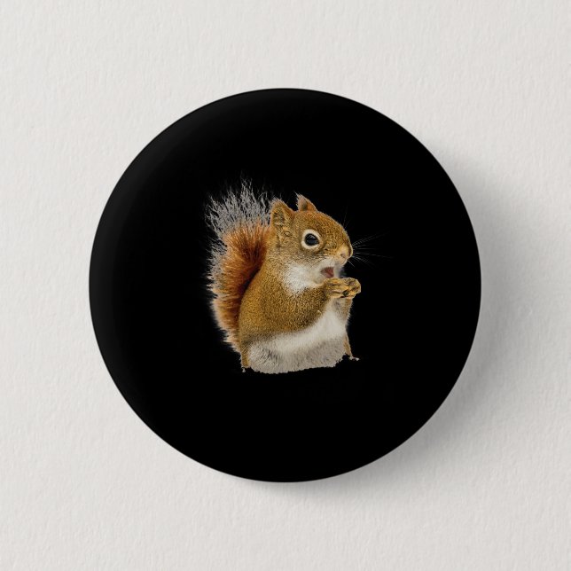 Badge Rond 5 Cm Petit Écureuil Mangeant Ses Noix (Devant)