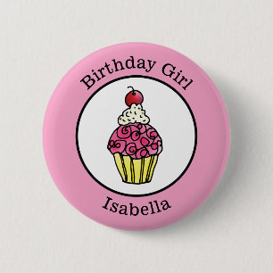 Badge Rond 5 Cm Petit gâteau de fille d'anniversaire personnalisé