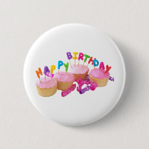 Badge Rond 5 Cm Petit gâteau et bougies de joyeux anniversaire