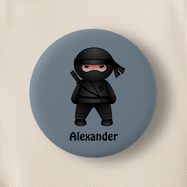 Badge Rond 5 Cm Petit guerrier de Ninja sur Grey (Créateur téléchargé)