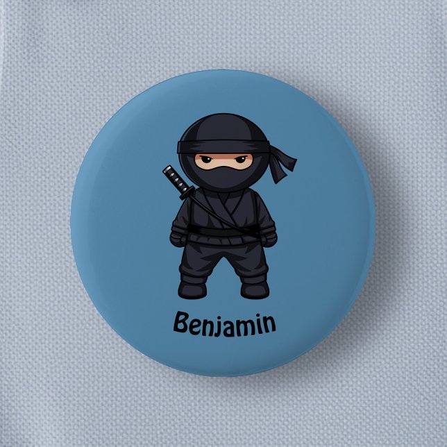 Badge Rond 5 Cm Petit guerrier ninja sur fond bleu (Créateur téléchargé)