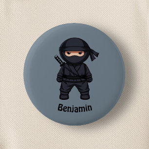 Badge Rond 5 Cm Petit guerrier ninja sur fond gris