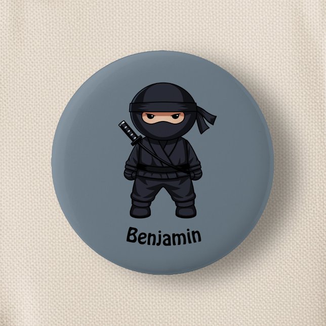 Badge Rond 5 Cm Petit guerrier ninja sur gris (Créateur téléchargé)
