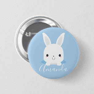 Badge Rond 5 Cm Petit lapin bleu mignon avec nom personnalisé