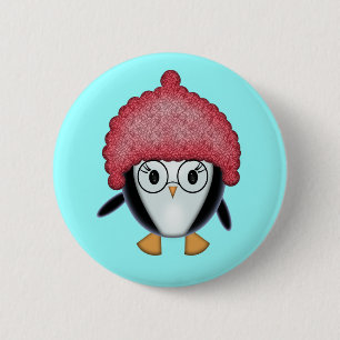 Badge Rond 5 Cm Petit manchot au bouton de Noël avec chapeau rouge