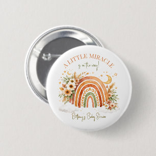 Badge Rond 5 Cm Petit Miracle En Route Baby Shower Arc-en-Ciel